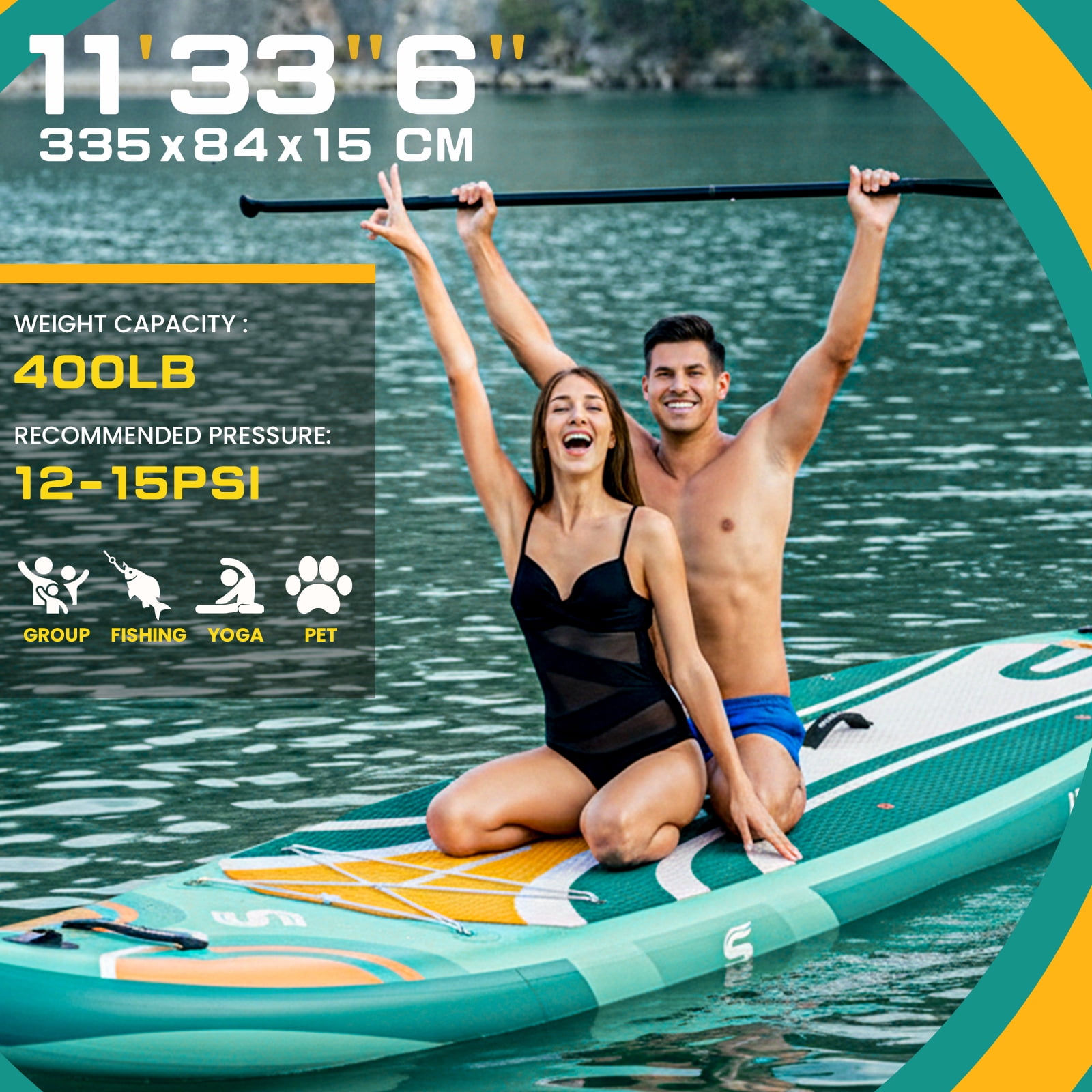 Santasup Inflatable Stand Up Paddle Board with SUP Accessories, Big Wide Anti-Slip EVA Deck, Waterproof Bag, Colorful Green 11' Sup Boards for Adults & Youth of All Skill Levels