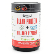 POWER PLAY FUEL Clear Protein & Collagen Peptides Protein Powder Drink Mix - Naturally Sweetened & Flavored Protein + Marine Collagen - 15 Servings (Strawberry Kiwi)
