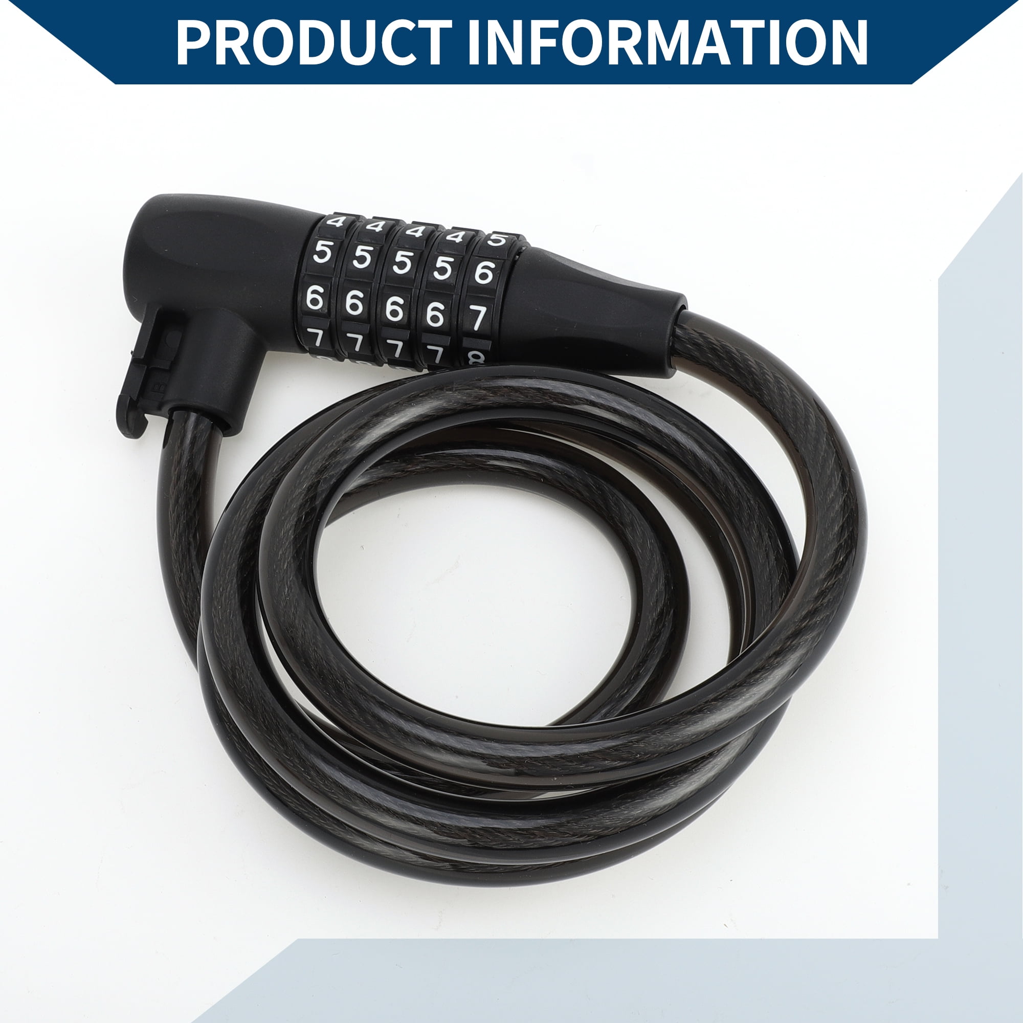 Unique Bargains Extended Bike Cable Lock Spiral Lock Heavy Duty Resettable 5 Digit Bike Lock Steel 122cm Black 1 Pc