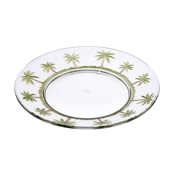 Kitchen Sink Caddy, Palm Tree Design 9" Acrylic Dinner Plates Set of 4, Crystal Clear Plastic Plates Reusable, Unbreakable Kitchen Plates for All Occasions BPA Free Dishwasher Safe