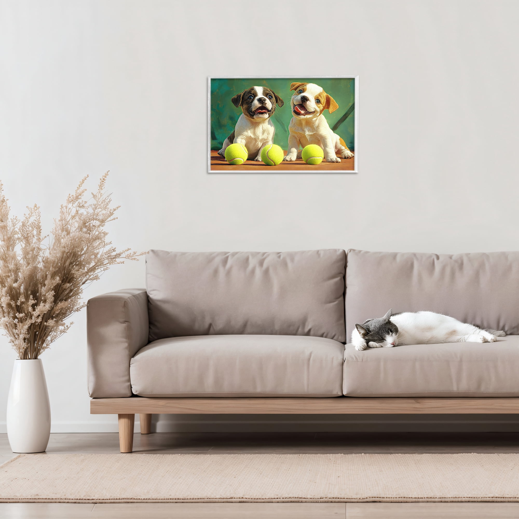 Stupell Industries Adorable Puppies with Tennis Balls White Framed Giclee Art, design by Imagine It Images