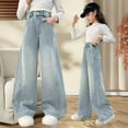 thumbnail image 4 of Toddler Girls' Pants Denim Elastic Wasit Wide Leg High Waist Denim Pants Pants for Teen Girls Summer Clothes for Girls, 4 of 7