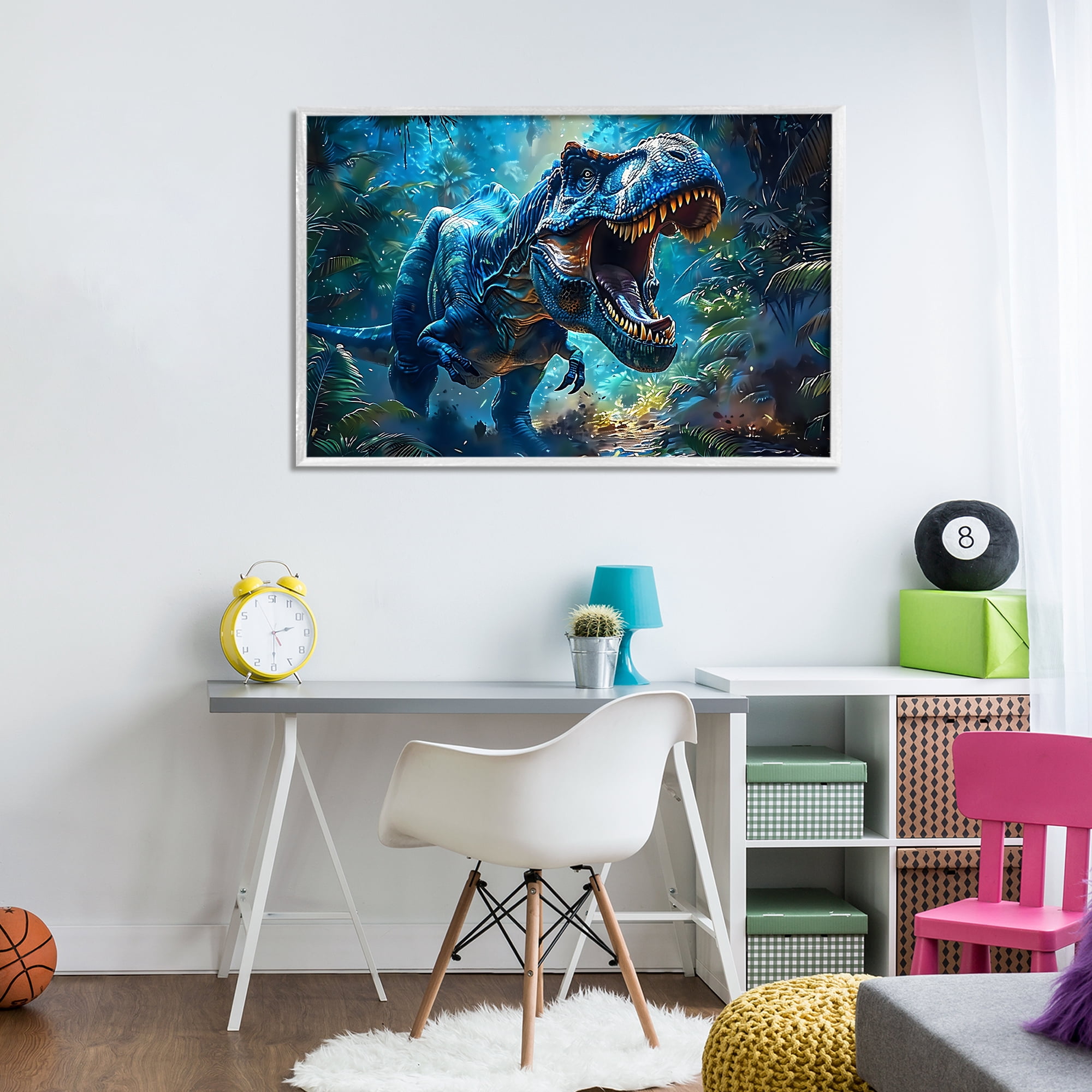 Stupell Industries Blue Toned Dinosaur Roar White Framed Giclee Art, design by Creative Studio