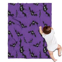 Purple Halloween Black Bats Blanket,Comfortable Soft Flannel Throw Blanket,All Season,Warm Lightweight Blankets for Sofa Bed Couch Living Room Chair,30"x40"