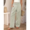 thumbnail image 4 of Wide Leg Pants for Women BWASD Casual Loose Plaid Pattern Flowy Palazzo Pants Baggy High Waist Elastic Trousers Light Green S-XXL Summer Beach Vacation Travel 2026, 4 of 6