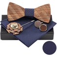 thumbnail image 3 of Pajarita clásica de madera hecha a mano para hombre, gemelos de bolsillo con ramillete y caja de regalo a juego, juego de pajarita de madera ajustable para boda y graduación, 3 of 4