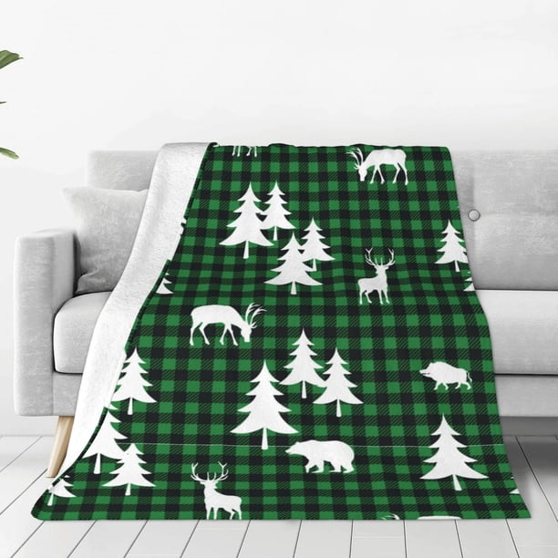 Balery Christmas tree green plaid Manta de Felpa Suave y Acogedora – Cobija de Franela Aterciopelada para Cama, Lavable y Cálida para Sofá, Mascotas, Transpirable-50"x40"