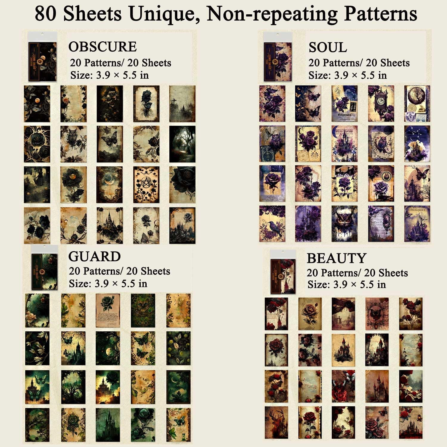 80 Sheets Gothic Scrapbook Paper, Vintage Junk Journal Supplies for Scrapbooking Kit, Magic Decorative Paper for Journaling Book Pages, Dark Academia Wall Decor for Room Decorations