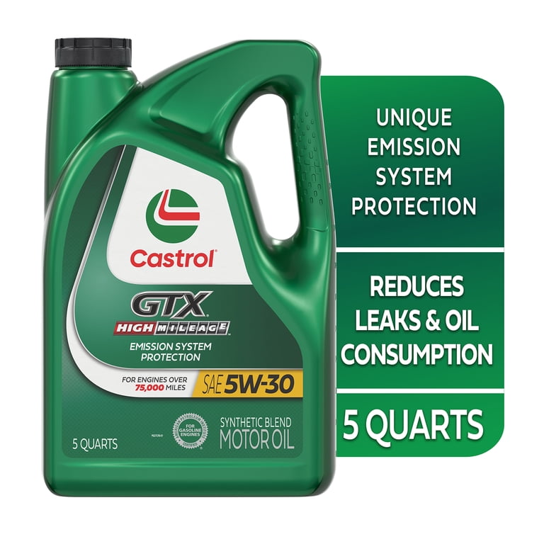 Castrol GTX High Mileage 5W-30 Synthetic Blend Motor Oil, 5 Quarts