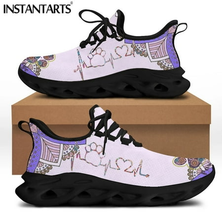 

Dog Paw with Bohemia Heartbeat Printing Women Mesh Swing Shoes Lightweight Sports Platform Sneakers Lace Up Footwear