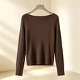 thumbnail image 4 of Tusihei Women Long Sleeve Round Neck Lightweight Sweater Basic Solid Pullover Tops Casual Fall Outfits, Brown M, 4 of 5