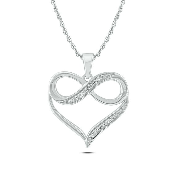 10K White Gold Diamond Infinity Heart Pendant Necklace for Women (1/20 ct), 18?
