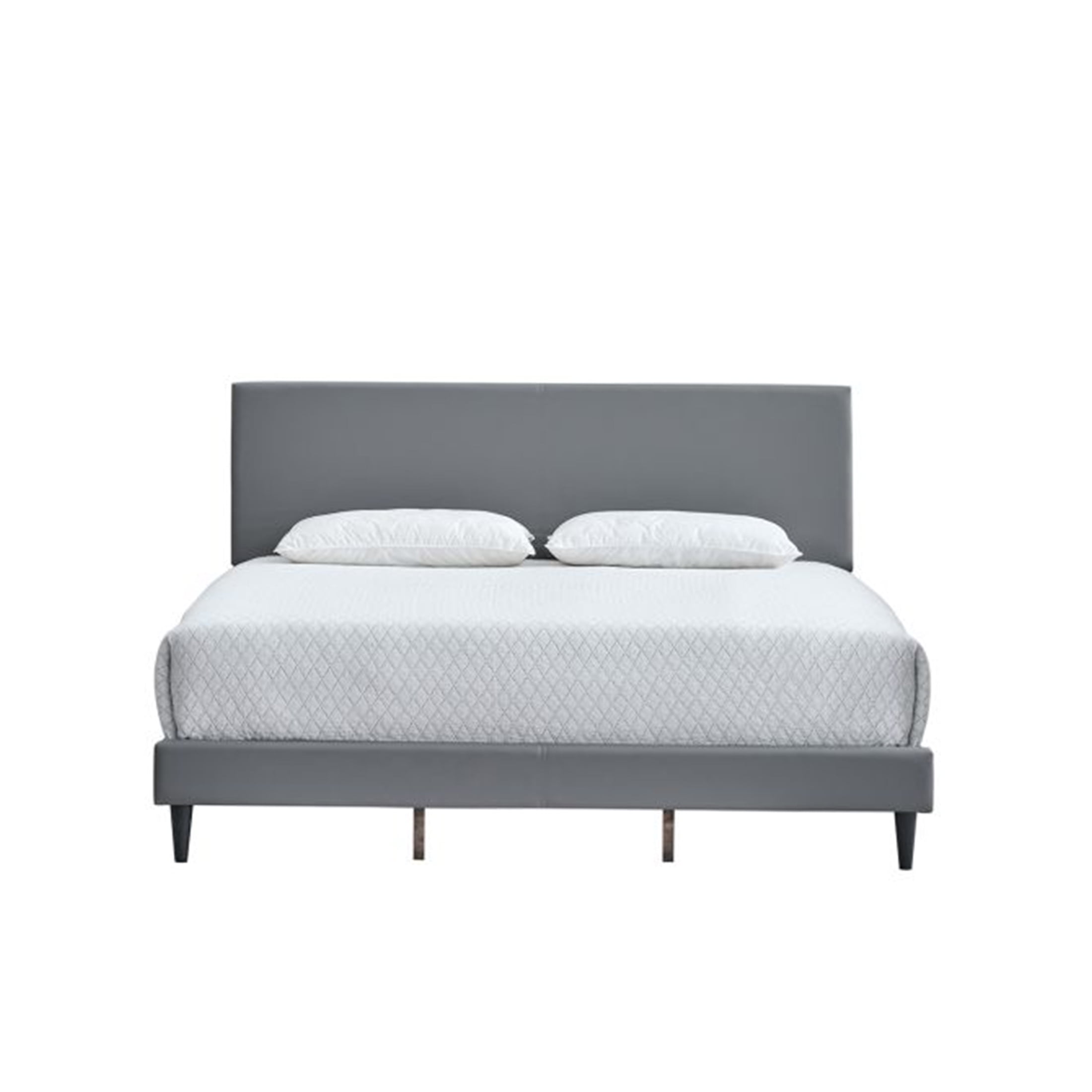 JERFIT Queen Upholstered Bed Frame with Adjustable Headboard, Modern Light Grey Faux Leather Platform Bed, No Box Spring Needed
