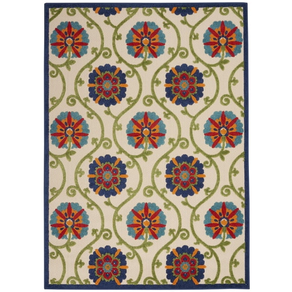 Nourison Aloha Indoor/Outdoor Blue/Multicolor 3'6" x 5'6" Area Rug, (4x6)