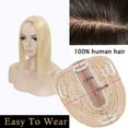thumbnail image 6 of MY-LADY Clip In Remy Topper Hairpiece Human Hair Clip On Toupee Wispy Bangs For Women Middle Part With Hair Loss Thinning Hair #613 Bleach Blonde, 6 of 8