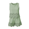 thumbnail image 6 of XFeng.Women's Sleeveless Lace Two Piece Shorts Set, Solid Color Round Neck Hollow Out Casual Romper Outfit.Green.XL, 6 of 7