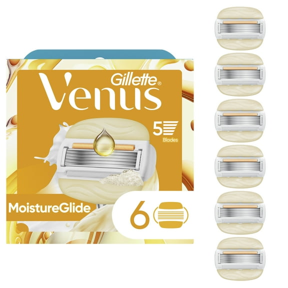 Venus MoistureGlide Women's Razor Blade Refills, with Built-in Shave Gel Bars, 6 Count