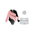 thumbnail image 6 of TiaoBug Kids Girls Long Sleeve Gymnastics Dance Leotard with Metallic Shorts Headwear Athletic Workout Activewear Light Pink 12, 6 of 7