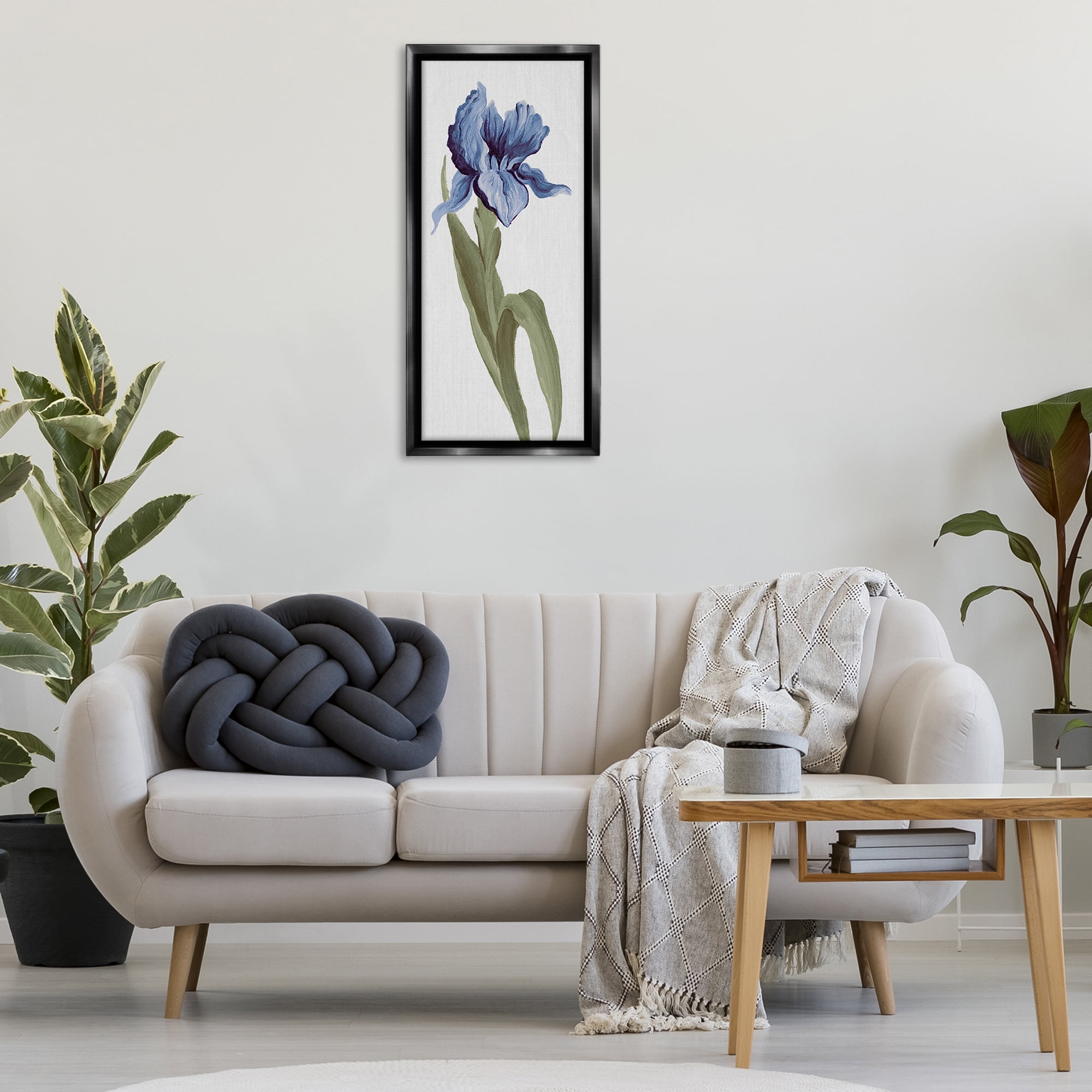 Stupell Industries Blooming Blue Iris Botanical & Floral Painting Black Floater Framed Art Print Wall Art, 15 x 31