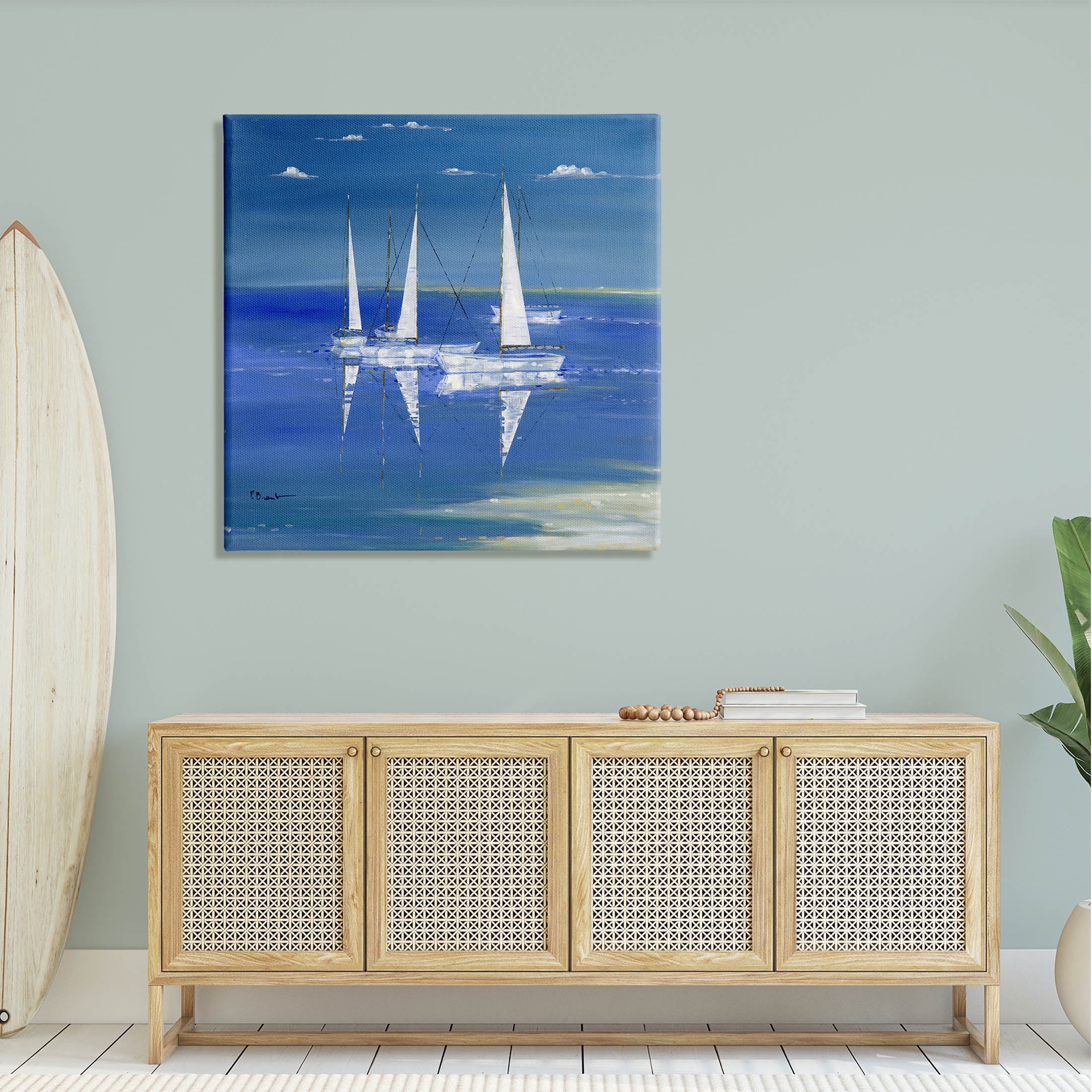 Stupell Industries Serenity Sailboats Vivid Blue Ocean Painting Gallery Wrapped Canvas Print Wall Art, Design by Paul Brent