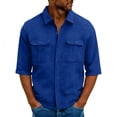 thumbnail image 2 of UVEASISHA Waffle Textured Casual Shirt for Men 3/4 Sleeve Button Down Lightweight Pocket Top for Commute Blue XXL, 2 of 6