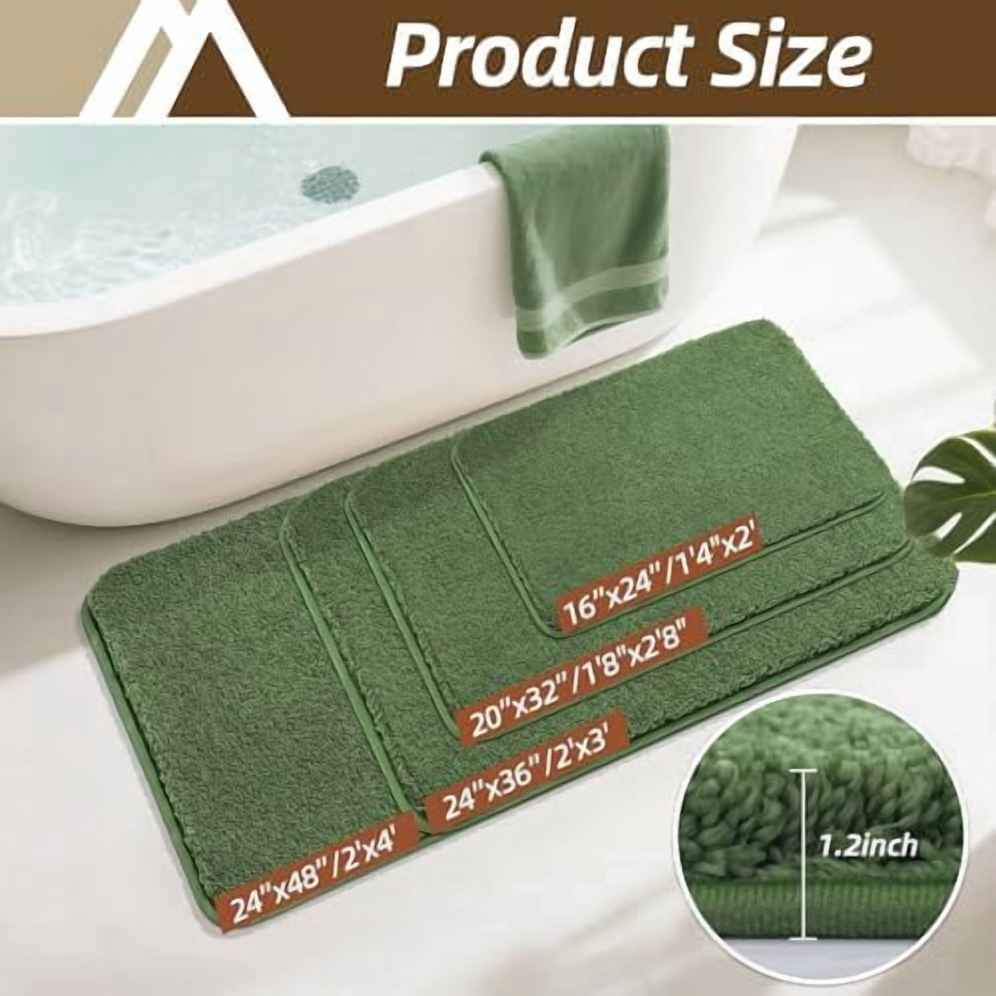 Bath Rugs for Bathroom Extra Thick- Anti-Slip Bath Mats Soft Plush Yarn Shaggy 100% Strong Mirco Polyeste Mat Living Room Bedroom Mat Floor Water Absorbent(Green,24x48 - Inches)
