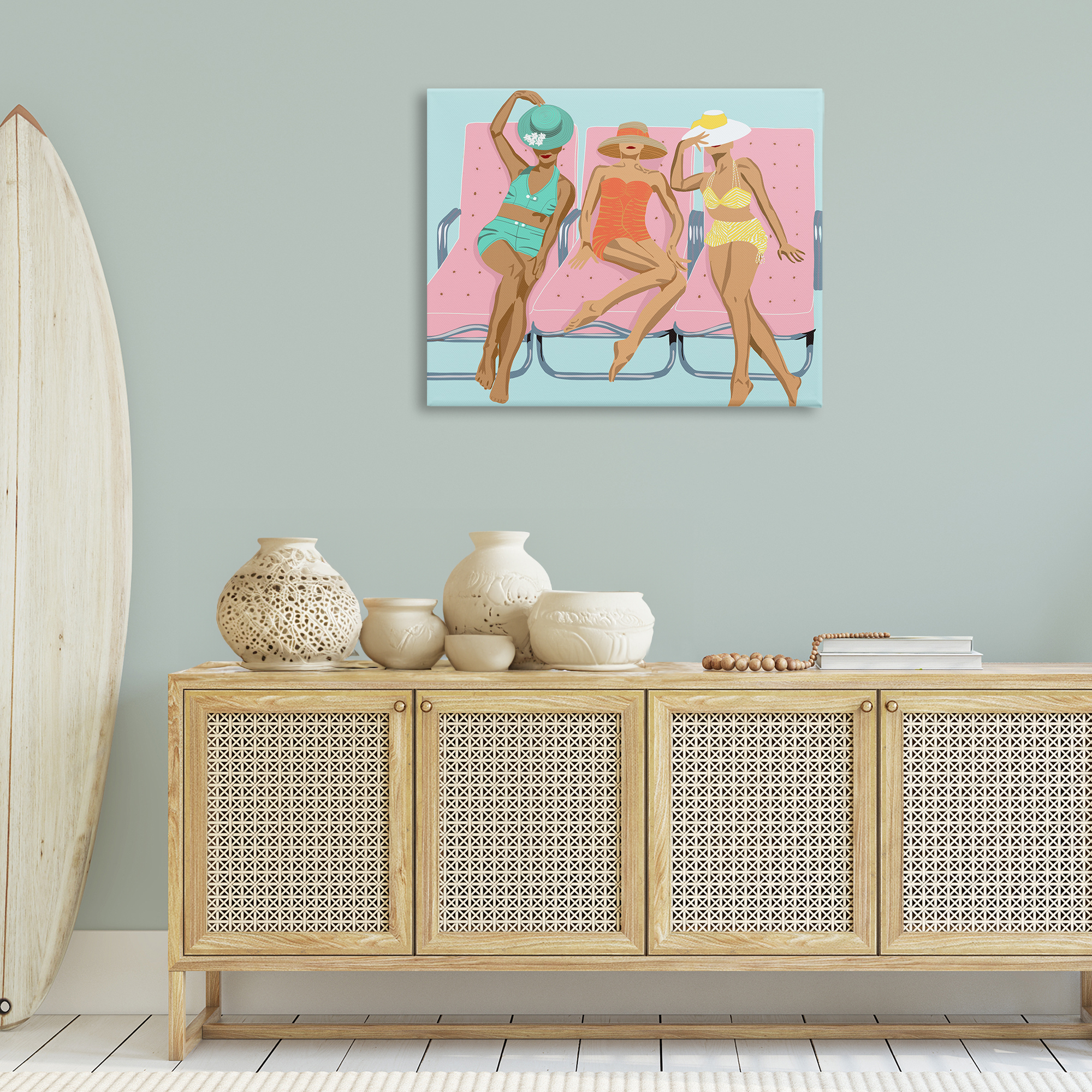 Stupell Industries Glam Beach Friends Novelty Painting Gallery Wrapped Canvas Art Print Wall Art, 40 x 30