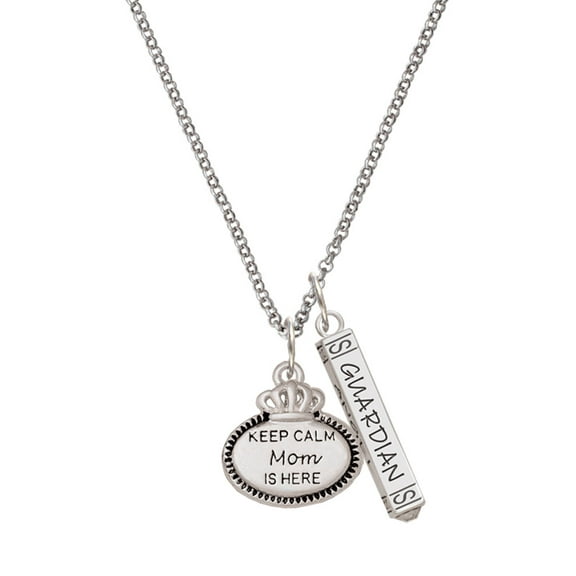 Delight Jewelry Keep Calm Mom is Here Silvertone Guardian Angel Bar Charm Necklace, 23"