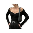 thumbnail image 4 of TRKIYQC Mujeres Otoño Prendas De Punto Delgadas, Color Sólido Acanalado Fuera Del Hombro Manga Larga Cuello Cuadrado Moda Tops Suéter TRKIYQC  moda, 4 of 7