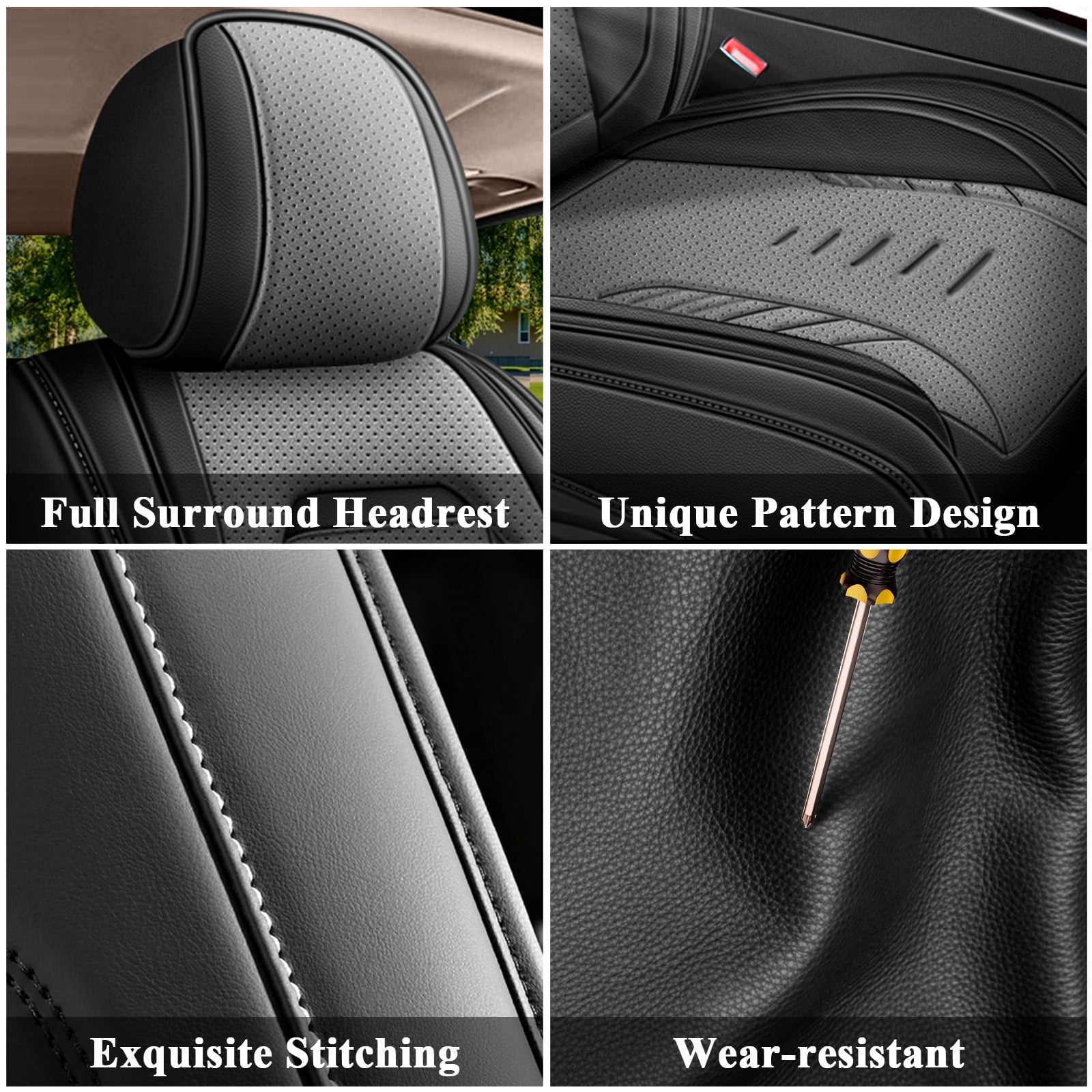 DIKSOAKR Full Set Seat Covers for Toyota RAV4 2013-2018, Breathable Perforated Faux Leather Car Seat Cover 5 Seats Interior Automotive Accessories (Black&Grey)