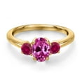 thumbnail image 3 of Gem Stone King 18K Yellow Gold Plated Silver Pink Created Sapphire and Red Created Ruby Engagement Ring for Women | 1.40 Cttw | Oval 7X5MM | Gemstone September Birthstone | Size 5, 3 of 6