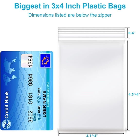 100 PCS 3"x4" Clear Reclosable Plastic 2-Mil Zip Seal Lock Bags Poly Jewelry Storage Zipper Baggies
