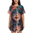 thumbnail image 1 of Fotbe Bohemian Colorful Flower Woman Conjunto de Pijama Estampado para Mujer, 2 Piezas, Ropa de Dormir con Camiseta de Manga Corta y Shorts Suaves-Small, 1 of 6