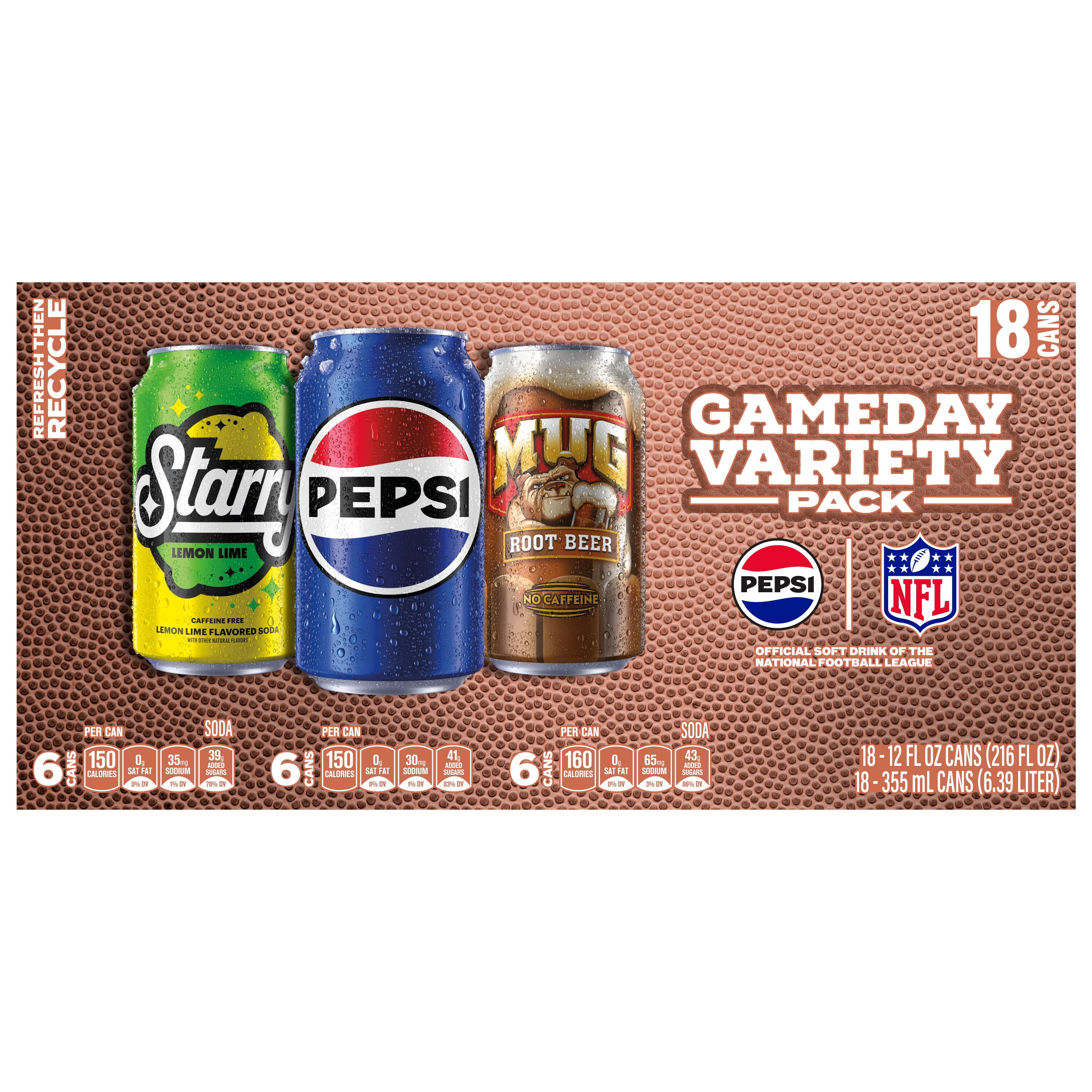 Pepsi NFL Gameday Variety pack, 12 fl oz, 18ct cans - Walmart.com