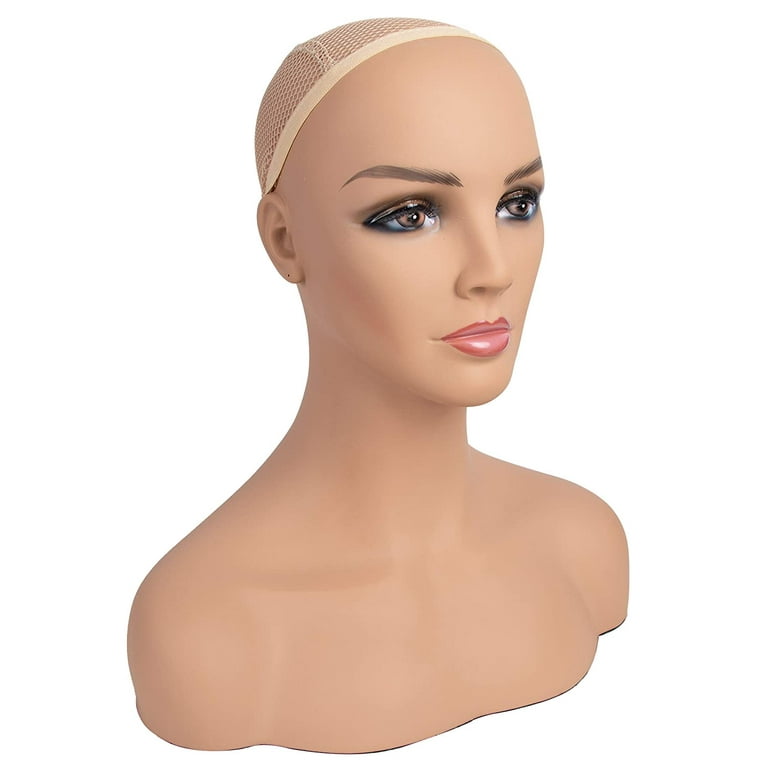LEIYTFE Manikin Head Mannequin Head for Wigs, Makeup,Wig Head Display Stand  with Shoulder,Female Training Head Bald,Head Circumference 20.8 Inch