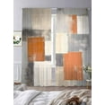 thumbnail image 4 of Burnt Orange Grey Semi Sheer Curtains 96 Inch Length 2 Panels Set, Modern Abstract Oil Painting Sheer Kitchen Curtain Privacy Voile Window Curtain for Living Room Bedroom Rod Pocket Drapes, 4 of 7