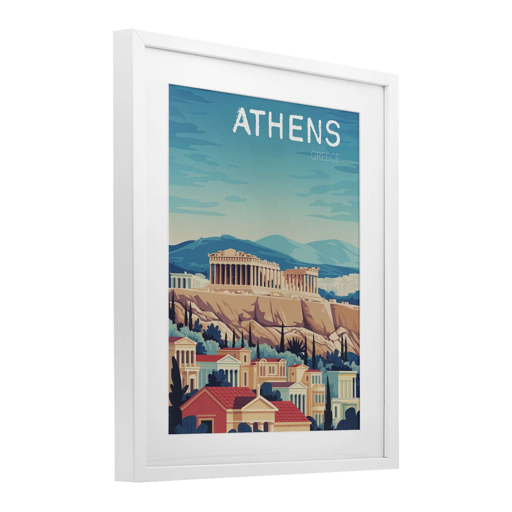 Stupell Industries Athens Topography Cityscape White Framed Print Under Glass, design by Andreas Magnusson