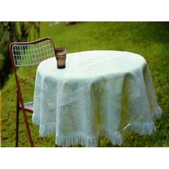 Indoor/Outdoor Vinyl Tablecloth with Decorative Polyester Fringe, Non-Skid, Stain, Heat and Wind Resistant. Wipe Clean, Great for Patio, Kitchen, Barbecue and Camping. Ivory Size 55 Inches Round