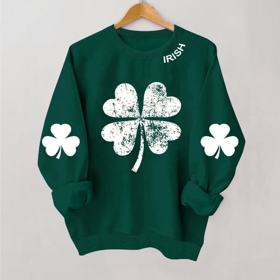 TaTaai Womens Long Sleeve Tops Round Neck St Patrick Print Sweatshirt Casual Loose Fit Soft Cozy for Daily Holiday