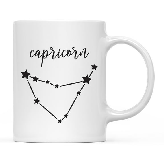 Koyal Wholesale Zodiac Sign Ceramic Coffee Mug, Capricorn Star Constellation, Minimalistic Black