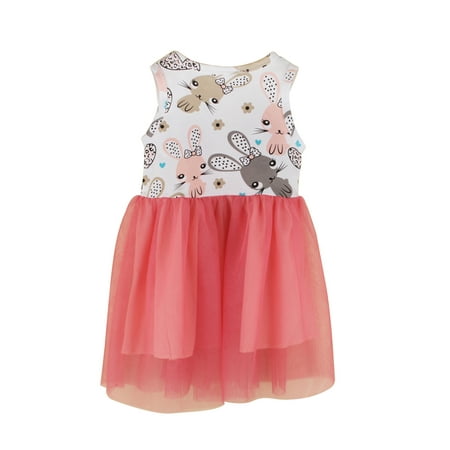 

luethbiezx Baby Girls Cartoon Rabbit Print Round Collar Sleeveless Sundress