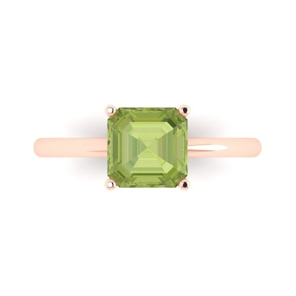 Solitaire Engagement Ring for Women - 2ct Natural Peridot in 14K Rose Gold Promise Ring