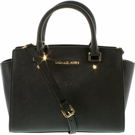 Michael Kors Women's Medium Selma Top-Zip Leather Top-Handle Bag Satchel - Black