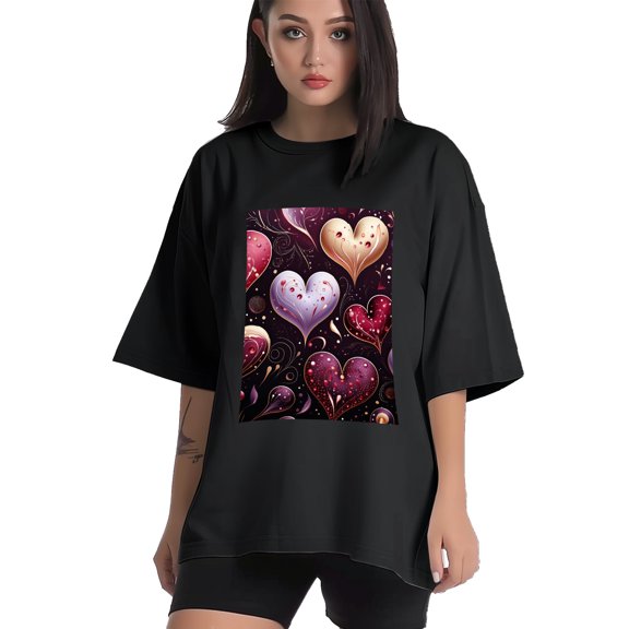 Plus Size Shirt for Women Black Tops for Women Short Sleeves Shirt for Women Heart T Shirt Crewneck Shirt for Women XS