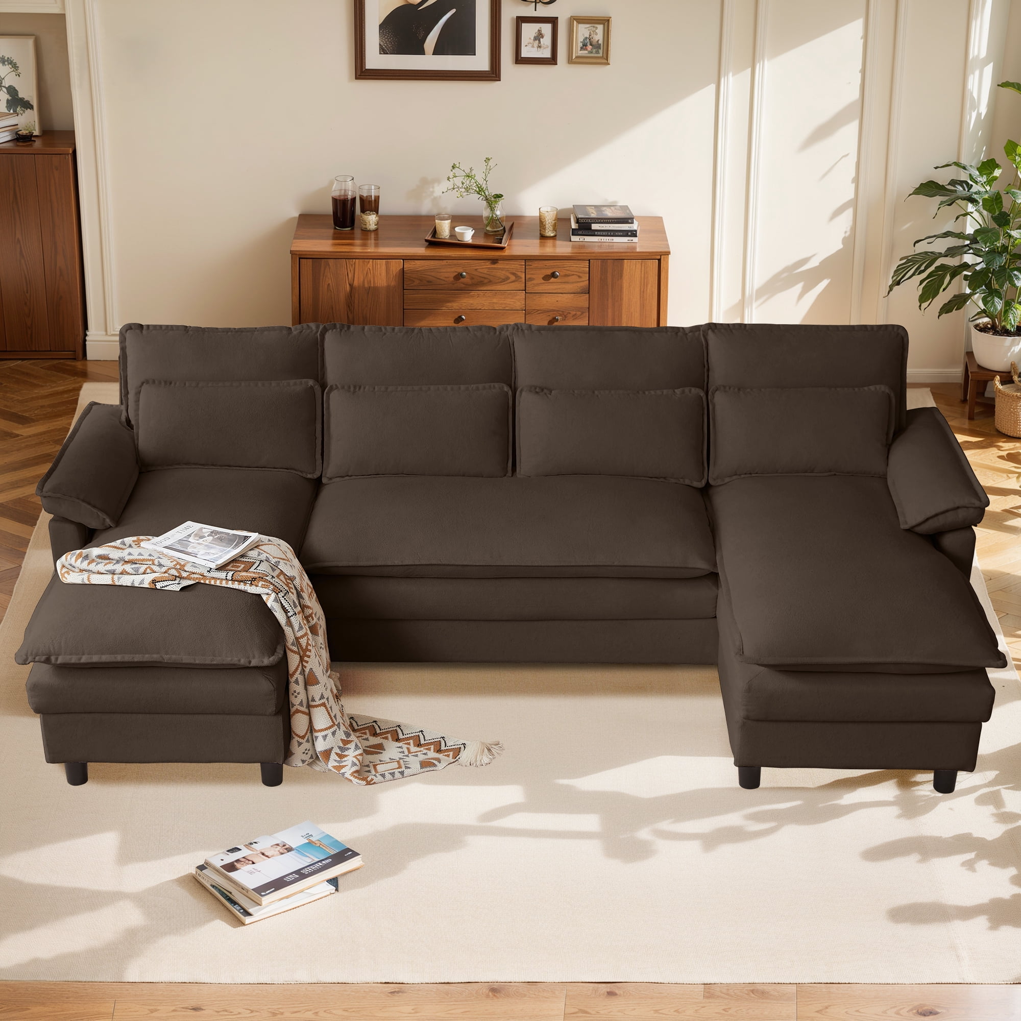 Pingliang Home Oversized U Shaped Couch,4 Seat Sectional Sofa with 4 Pillows,Upholstered Symmetrical Cloud Couch with Double Chaise,Wrap Around Sofa Modular sofa for Living Room Apartment Office