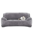 thumbnail image 2 of Velvet Sofa Cover Loveseat Plush Couch Cover Slipcover All-Inclusive Protector Washable with Non-Slip Straps, Silver Gray, 2 of 7