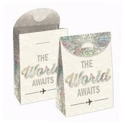 Big Dot of Happiness World Awaits - Travel Themed Gift Favor Bags - Party Goodie Boxes - Set of 12