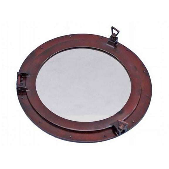Handcrafted Model Ships MC-1967-24-AC Antique Copper Decorative Ship Porthole Mirror - 24 in.