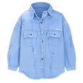 thumbnail image 5 of OGLCCG Women's Denim Jacket Loose Fit Perforated Long Sleeve Button Down Jean Coat Solid Color Casual Spring Outerwear with Pockets,XXL,Sky Blue, 5 of 5