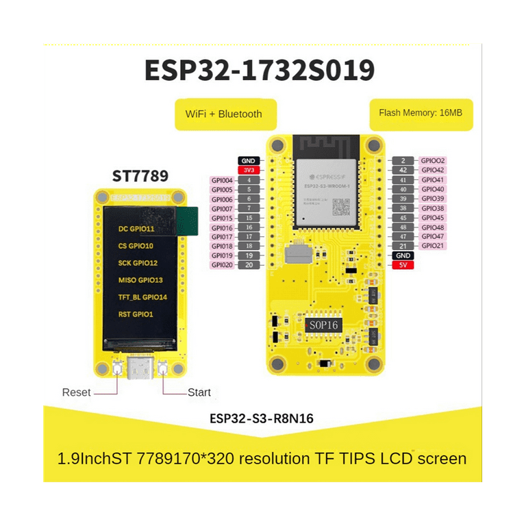 2Pcs ESP32-S3 with 1.9 Inch Display LVGL Development Board WIFI&Bluetooth  170X320 Smart Display Screen TFT Module 